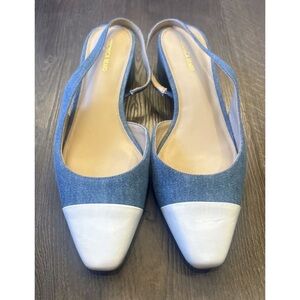 CHANEL Blue and White Slingback Heels